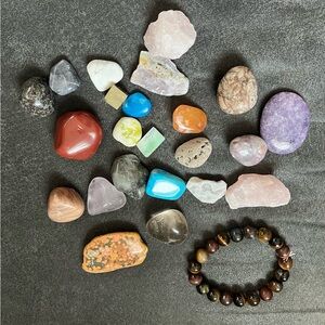 Assorted Tumbled Crystals & Beaded Tiger Eye Bracelet.